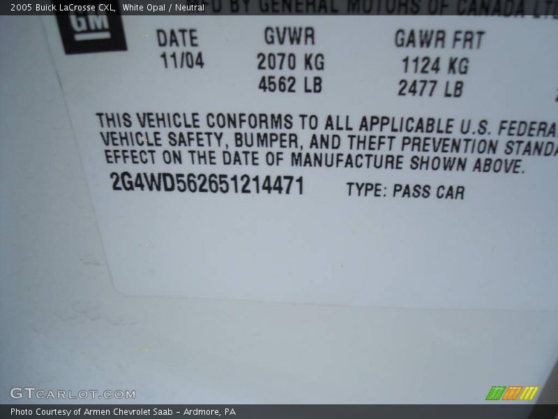 White Opal / Neutral 2005 Buick LaCrosse CXL