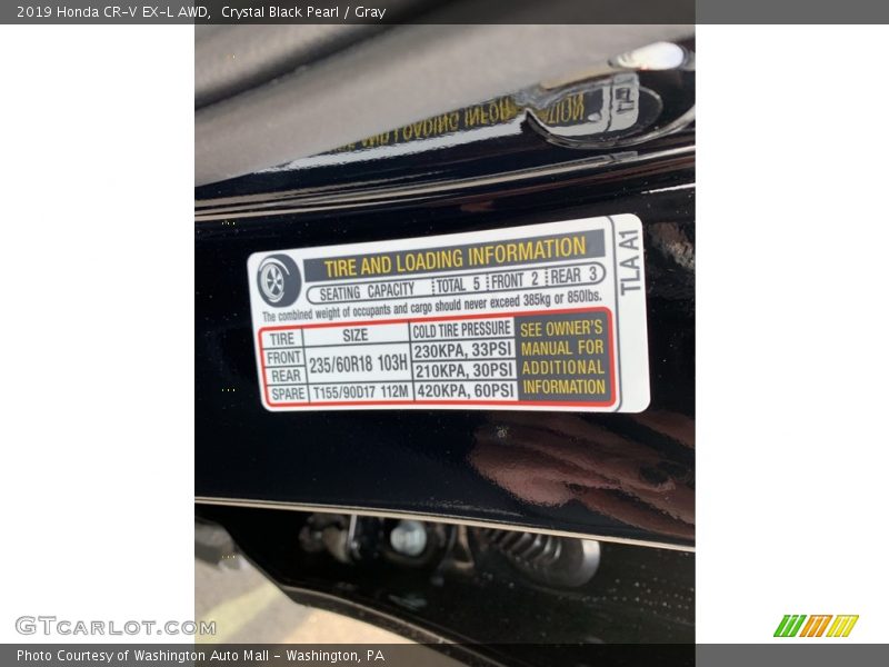 Crystal Black Pearl / Gray 2019 Honda CR-V EX-L AWD