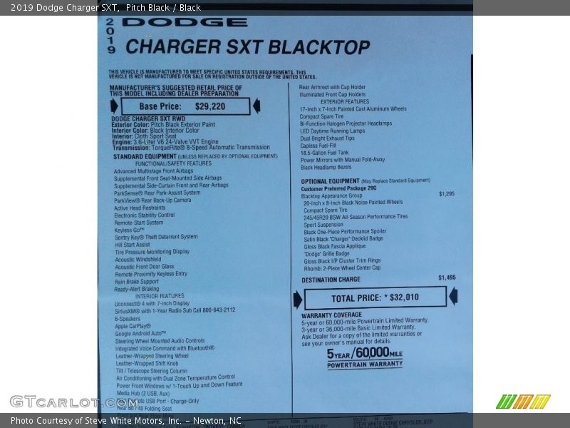 Pitch Black / Black 2019 Dodge Charger SXT