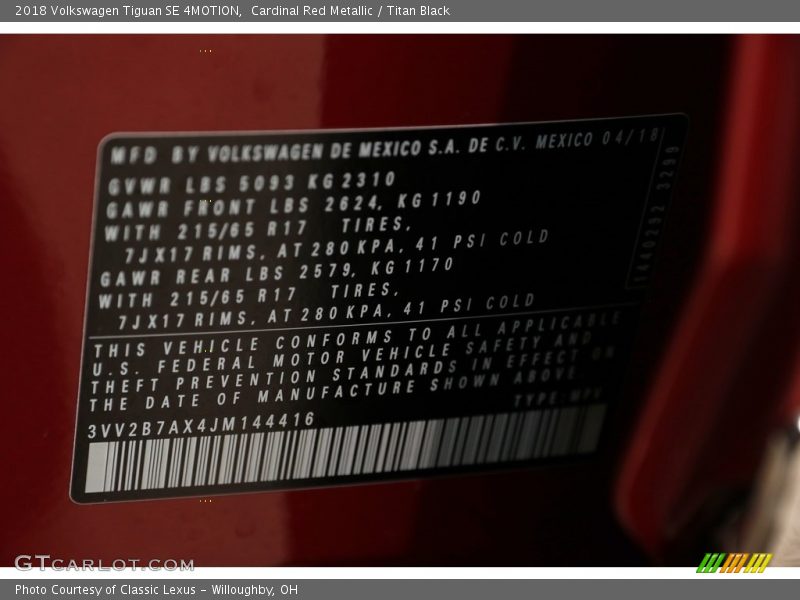 Cardinal Red Metallic / Titan Black 2018 Volkswagen Tiguan SE 4MOTION