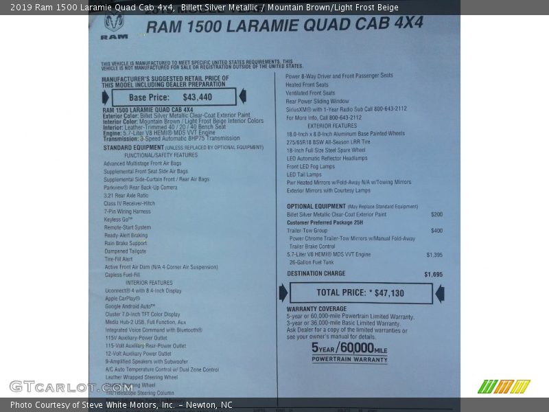 Billett Silver Metallic / Mountain Brown/Light Frost Beige 2019 Ram 1500 Laramie Quad Cab 4x4