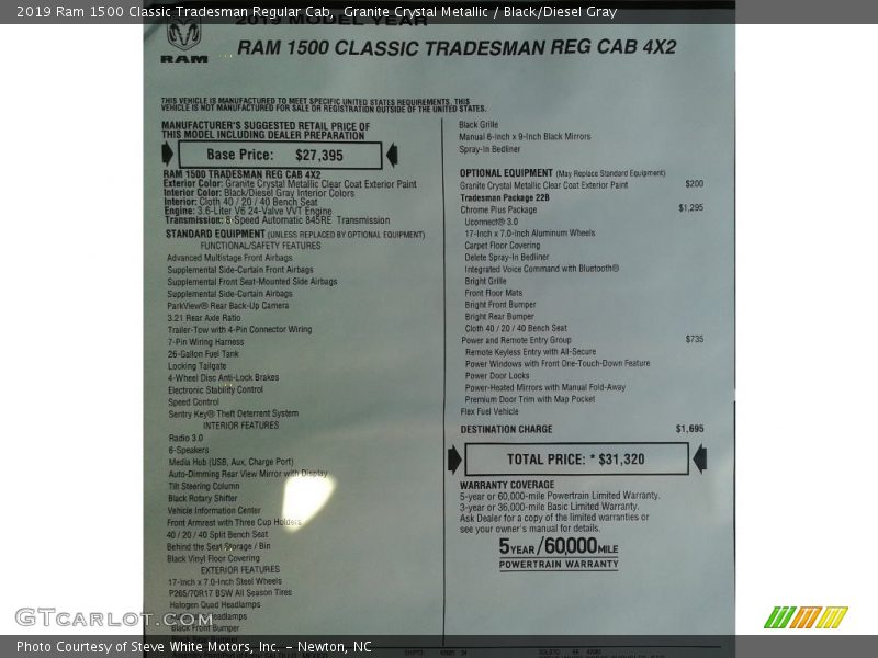 Granite Crystal Metallic / Black/Diesel Gray 2019 Ram 1500 Classic Tradesman Regular Cab