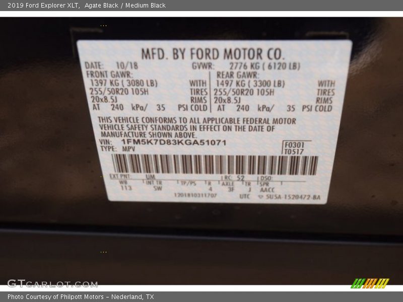 Agate Black / Medium Black 2019 Ford Explorer XLT