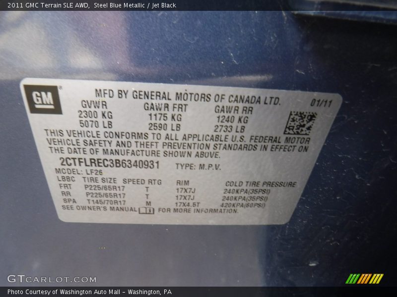 Steel Blue Metallic / Jet Black 2011 GMC Terrain SLE AWD