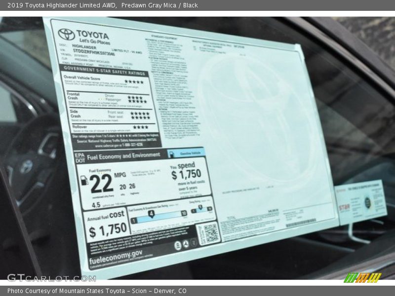 Predawn Gray Mica / Black 2019 Toyota Highlander Limited AWD