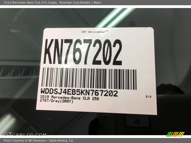 Mountain Grey Metallic / Black 2019 Mercedes-Benz CLA 250 Coupe