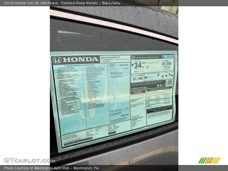 Polished Metal Metallic / Black/Ivory 2019 Honda Civic EX Hatchback