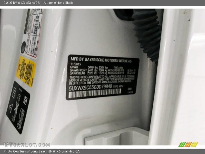 Alpine White / Black 2016 BMW X3 xDrive28i