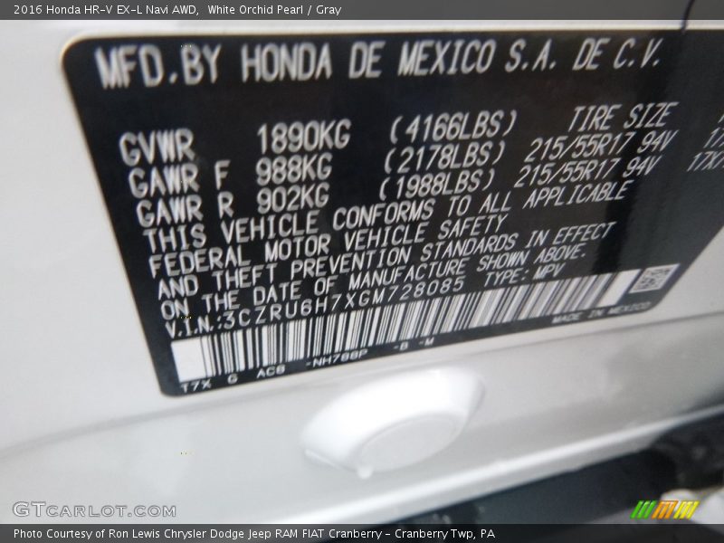 White Orchid Pearl / Gray 2016 Honda HR-V EX-L Navi AWD