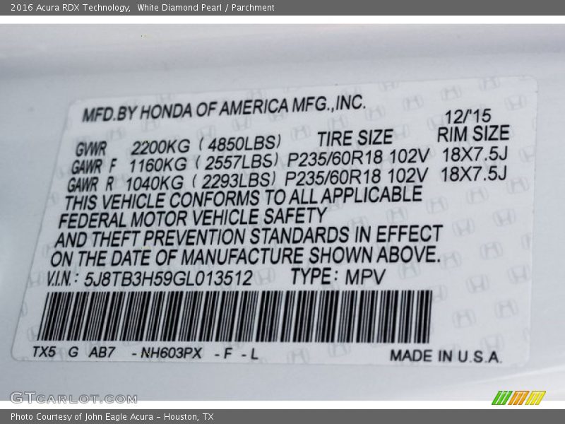 White Diamond Pearl / Parchment 2016 Acura RDX Technology