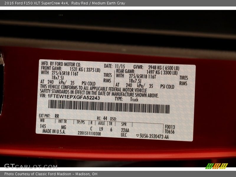 Ruby Red / Medium Earth Gray 2016 Ford F150 XLT SuperCrew 4x4
