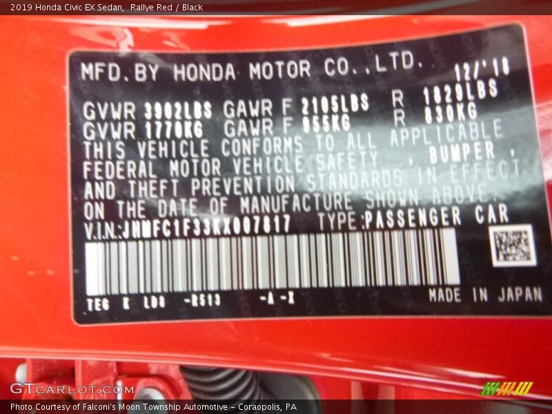 Rallye Red / Black 2019 Honda Civic EX Sedan