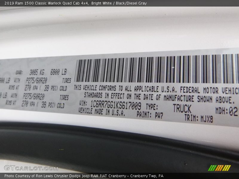 Bright White / Black/Diesel Gray 2019 Ram 1500 Classic Warlock Quad Cab 4x4