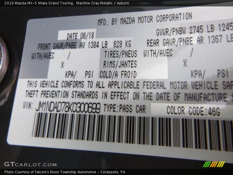 2019 MX-5 Miata Grand Touring Machine Gray Metallic Color Code 46G