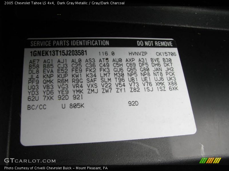 Dark Gray Metallic / Gray/Dark Charcoal 2005 Chevrolet Tahoe LS 4x4