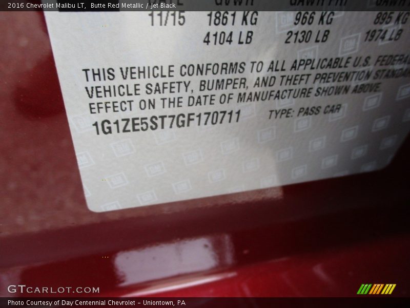Butte Red Metallic / Jet Black 2016 Chevrolet Malibu LT