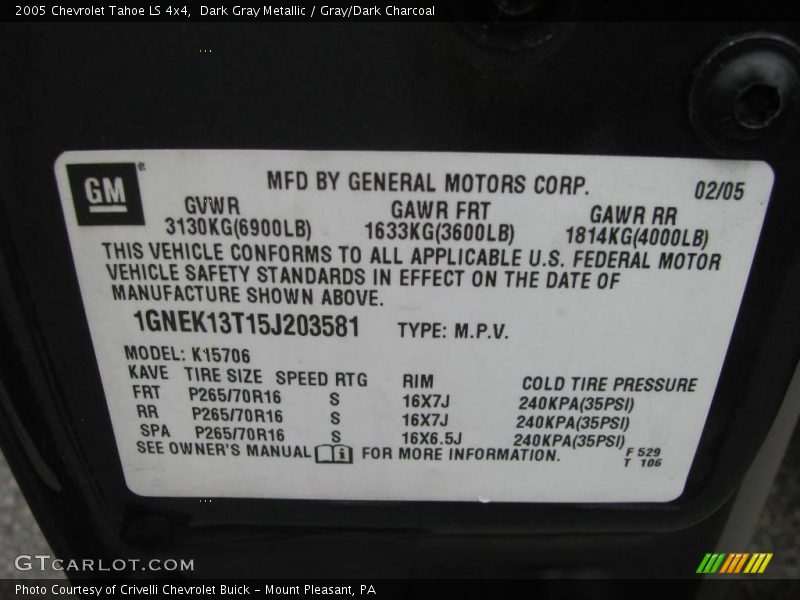 Dark Gray Metallic / Gray/Dark Charcoal 2005 Chevrolet Tahoe LS 4x4