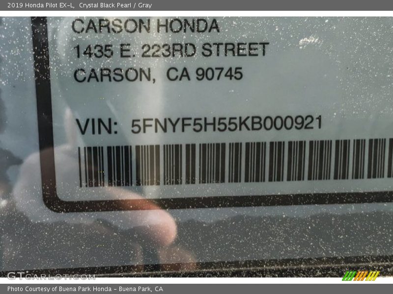 Crystal Black Pearl / Gray 2019 Honda Pilot EX-L