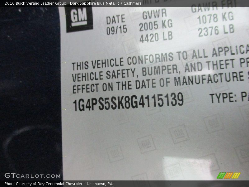 Dark Sapphire Blue Metallic / Cashmere 2016 Buick Verano Leather Group