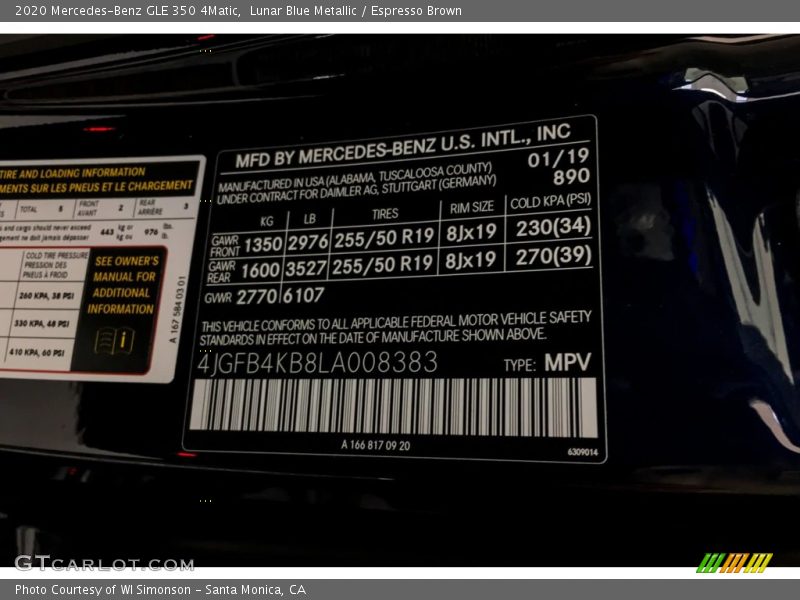 2020 GLE 350 4Matic Lunar Blue Metallic Color Code 890