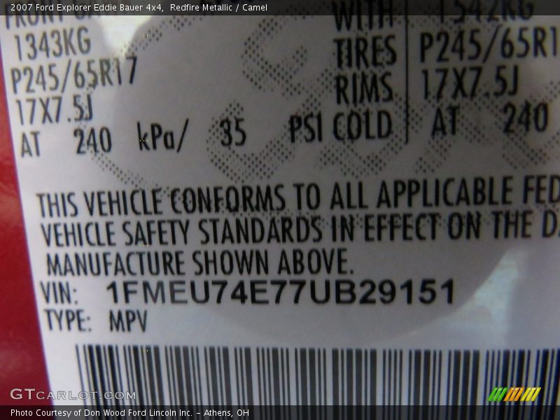 Redfire Metallic / Camel 2007 Ford Explorer Eddie Bauer 4x4