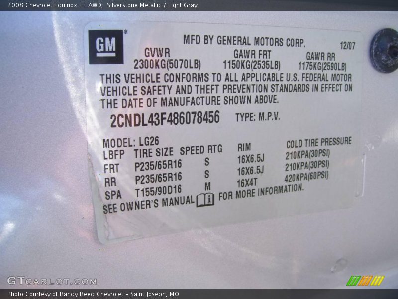 Silverstone Metallic / Light Gray 2008 Chevrolet Equinox LT AWD