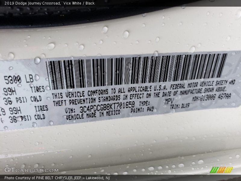 Vice White / Black 2019 Dodge Journey Crossroad