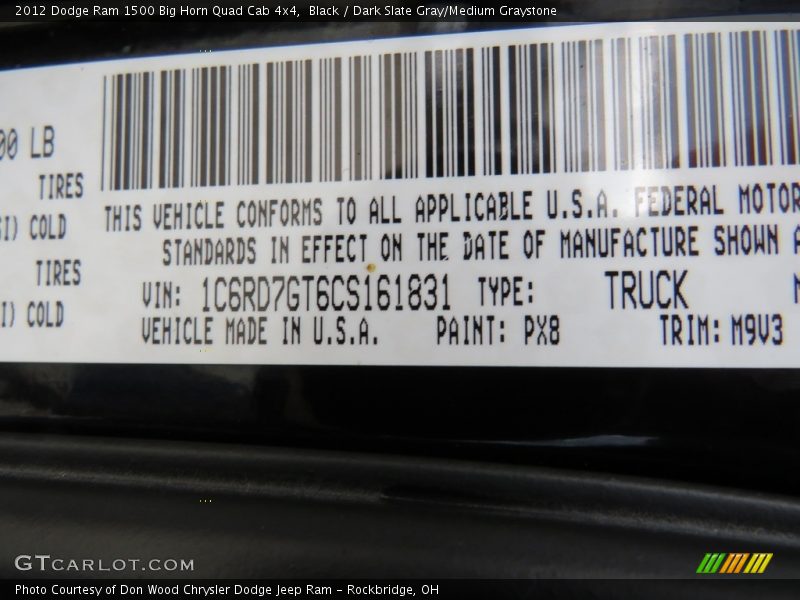 Black / Dark Slate Gray/Medium Graystone 2012 Dodge Ram 1500 Big Horn Quad Cab 4x4