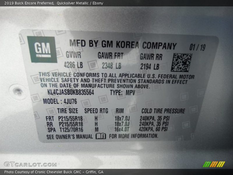Quicksilver Metallic / Ebony 2019 Buick Encore Preferred