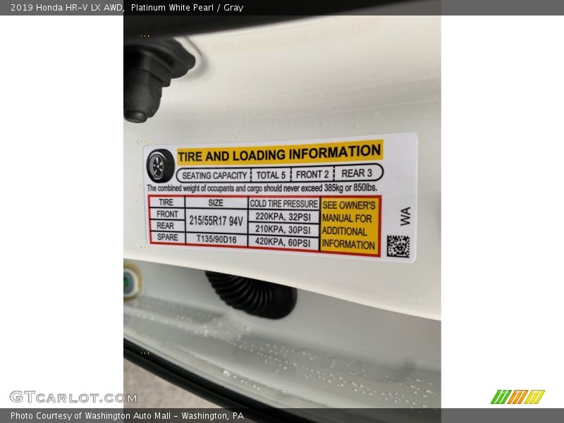 Platinum White Pearl / Gray 2019 Honda HR-V LX AWD