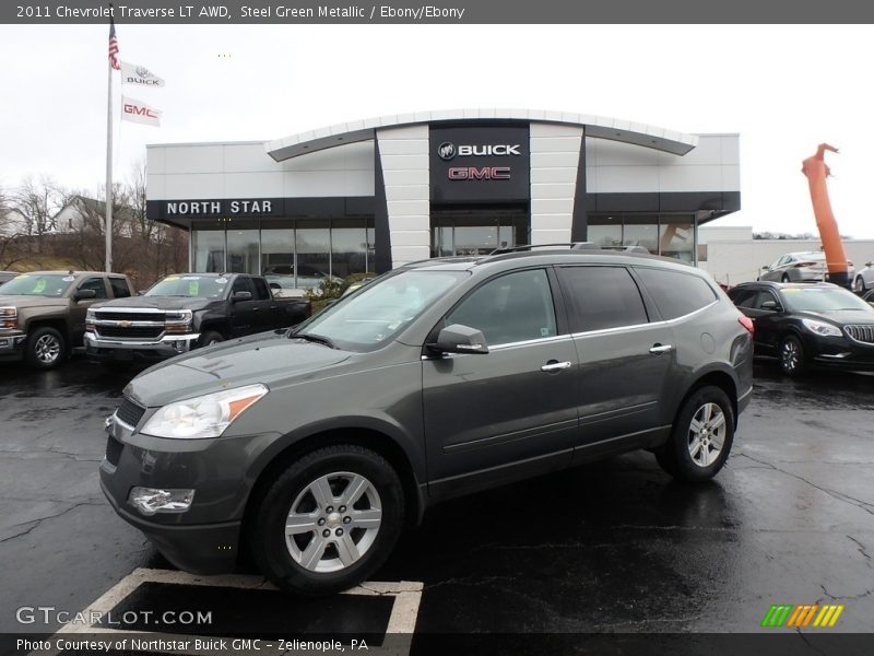Steel Green Metallic / Ebony/Ebony 2011 Chevrolet Traverse LT AWD