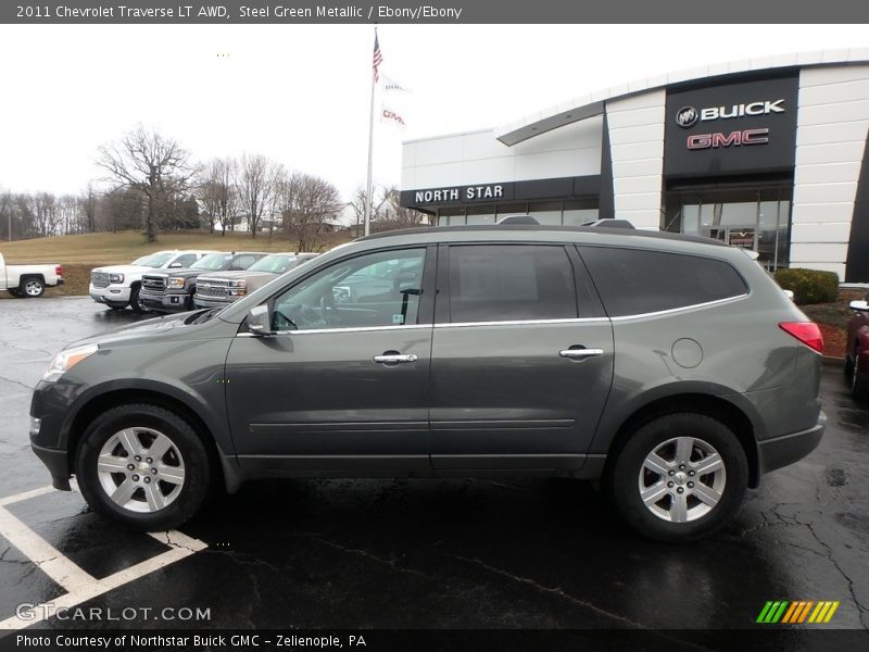 Steel Green Metallic / Ebony/Ebony 2011 Chevrolet Traverse LT AWD