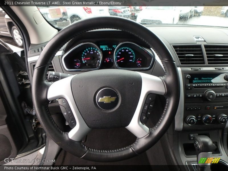 Steel Green Metallic / Ebony/Ebony 2011 Chevrolet Traverse LT AWD