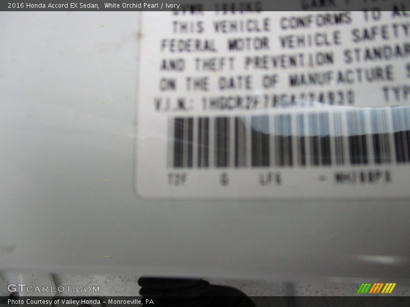 White Orchid Pearl / Ivory 2016 Honda Accord EX Sedan