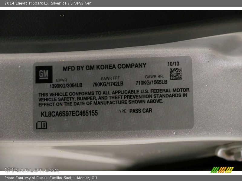 Silver Ice / Silver/Silver 2014 Chevrolet Spark LS