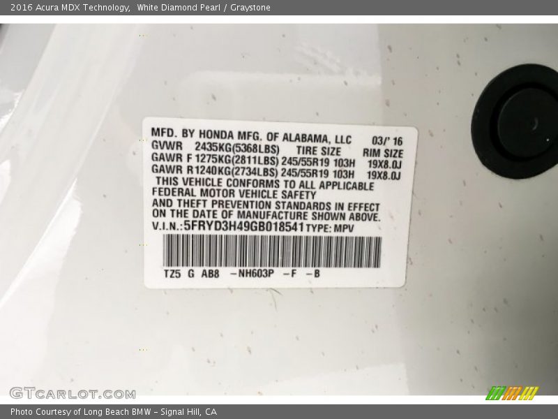 White Diamond Pearl / Graystone 2016 Acura MDX Technology