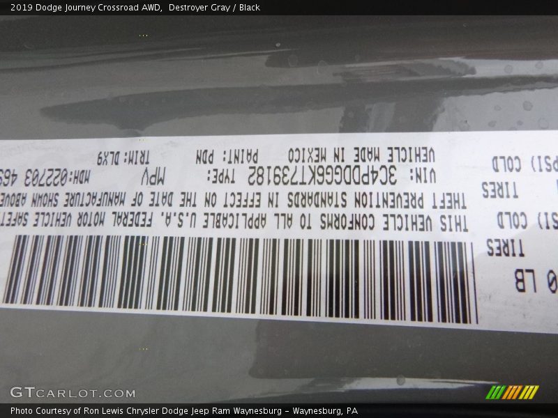 2019 Journey Crossroad AWD Destroyer Gray Color Code PDN