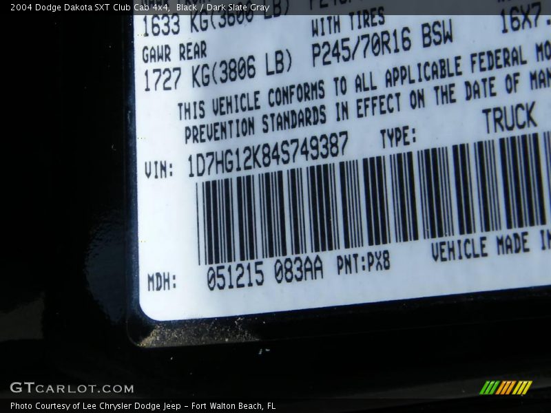 Black / Dark Slate Gray 2004 Dodge Dakota SXT Club Cab 4x4