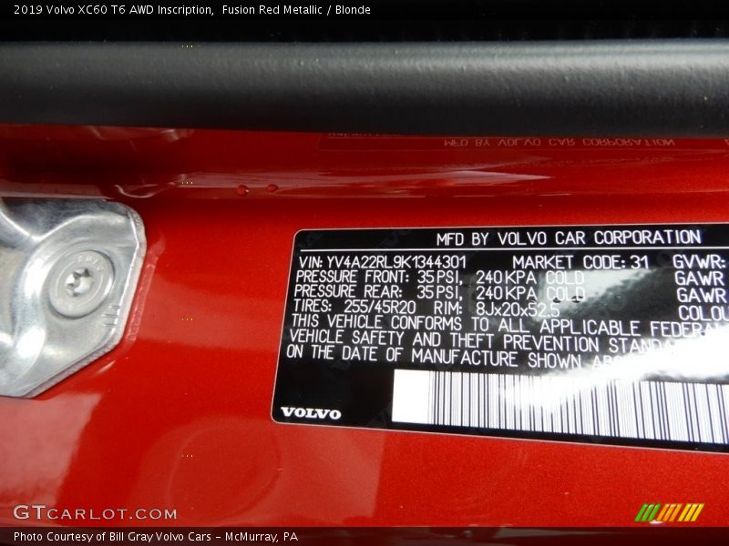 Fusion Red Metallic / Blonde 2019 Volvo XC60 T6 AWD Inscription