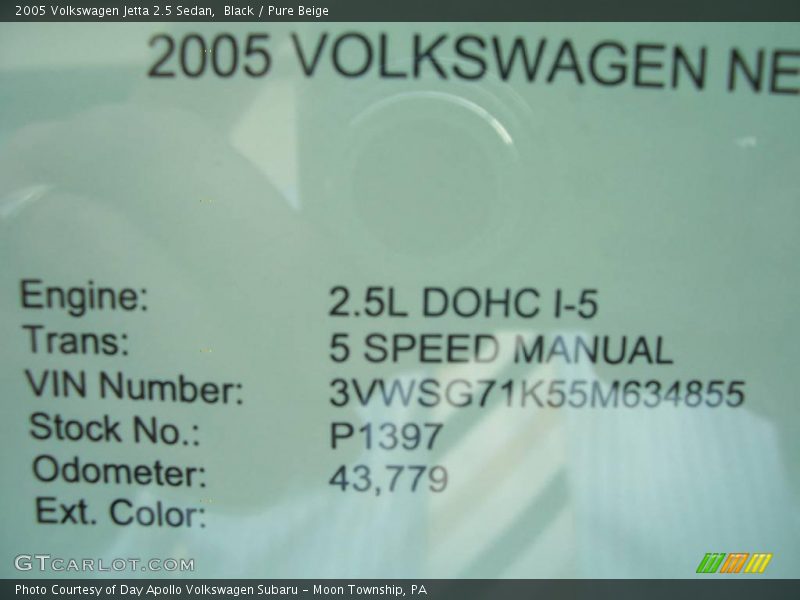 Black / Pure Beige 2005 Volkswagen Jetta 2.5 Sedan