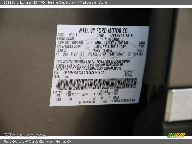 Sterling Grey Metallic / Medium Light Stone 2011 Ford Explorer XLT 4WD