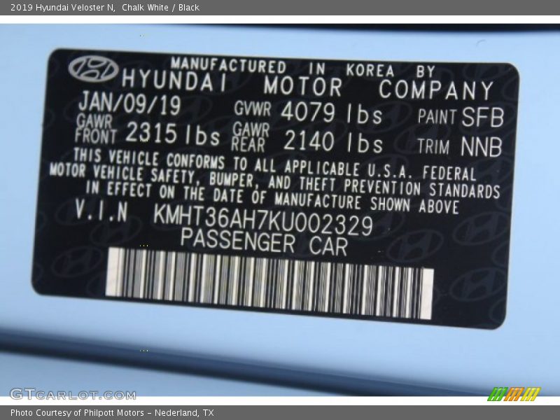 2019 Veloster N Chalk White Color Code SFB