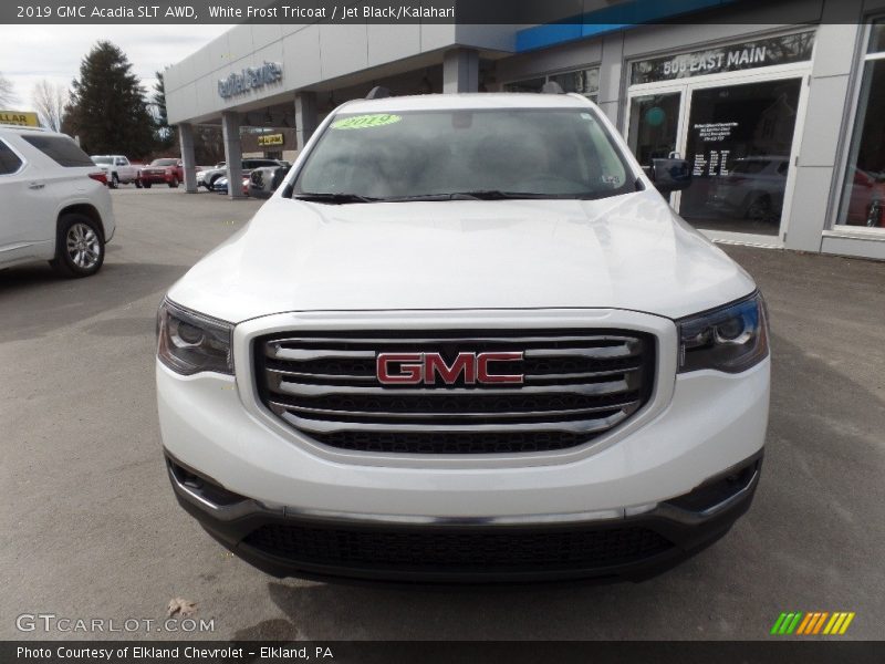 White Frost Tricoat / Jet Black/Kalahari 2019 GMC Acadia SLT AWD