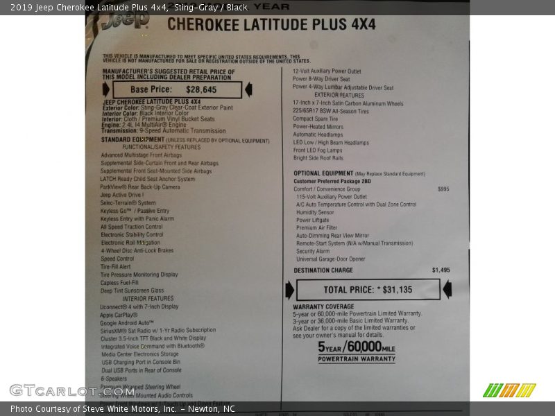 Sting-Gray / Black 2019 Jeep Cherokee Latitude Plus 4x4