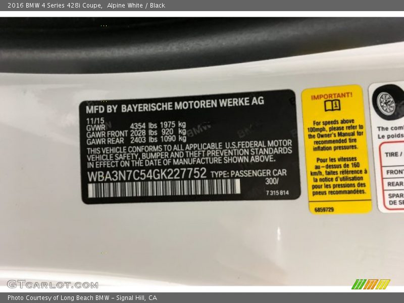 Alpine White / Black 2016 BMW 4 Series 428i Coupe