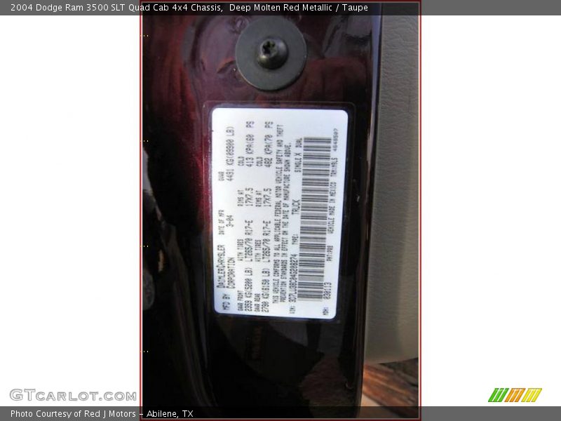 Deep Molten Red Metallic / Taupe 2004 Dodge Ram 3500 SLT Quad Cab 4x4 Chassis