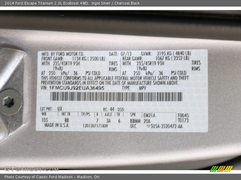 Ingot Silver / Charcoal Black 2014 Ford Escape Titanium 2.0L EcoBoost 4WD