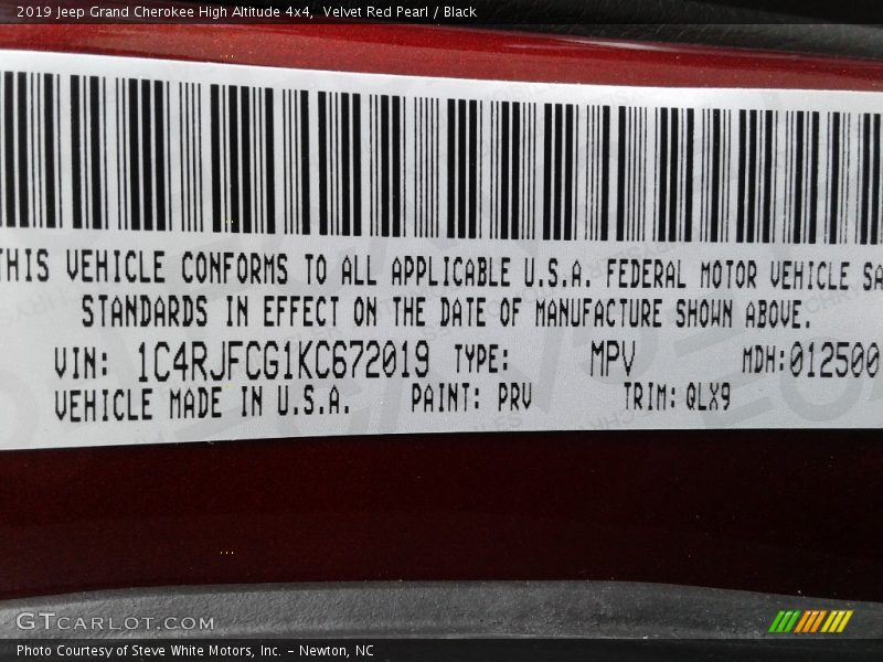 Velvet Red Pearl / Black 2019 Jeep Grand Cherokee High Altitude 4x4