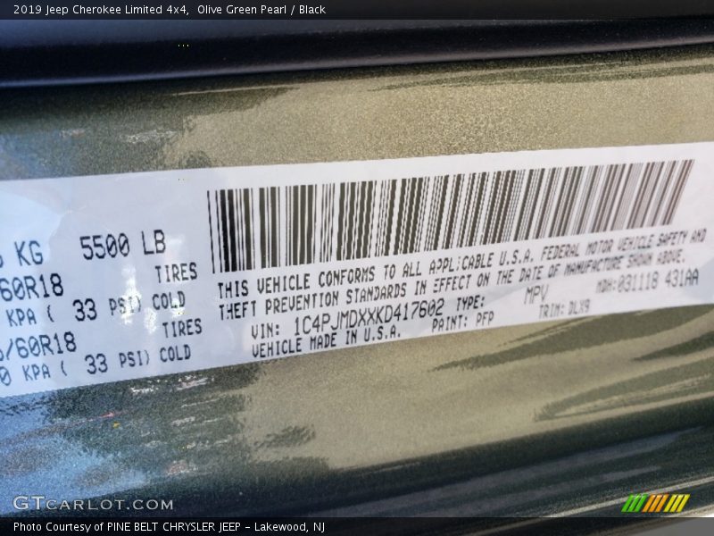 Olive Green Pearl / Black 2019 Jeep Cherokee Limited 4x4