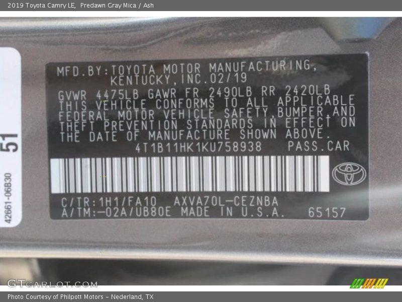 Predawn Gray Mica / Ash 2019 Toyota Camry LE